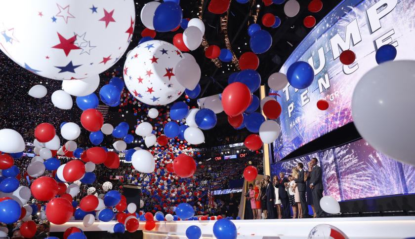 Balloons fall as Republican U.S. presidential nominee Donald Trump and vice